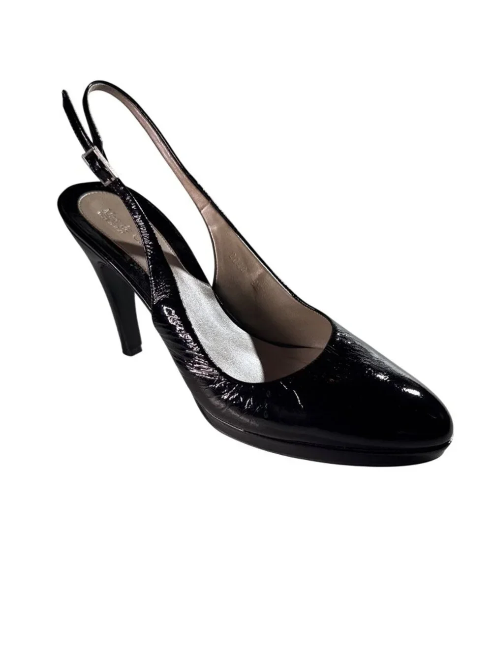 MAX DeCARLO Black Patent Leather Slingback Heels 9.5B Made In Italy